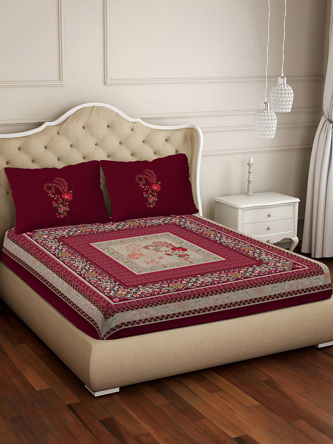 BELLA CASA Pink & Brown Ethnic Motifs Cotton 400 TC King Bedsheet With 2 Pillow Covers
BELLA CASA Pink & Brown Ethnic Motifs Cotton 400 TC King Bedsheet With 2 Pillow Covers