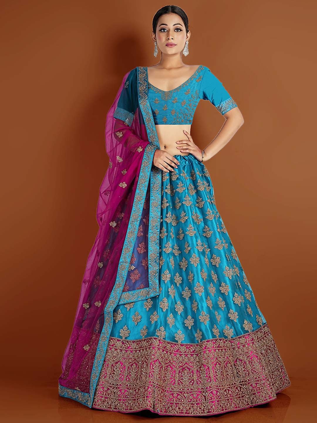 HALFSAREE STUDIO Embroidered Semi-Stitched Lehenga & Unstitched Blouse With Dupatta, Blue
HALFSAREE STUDIO Embroidered Semi-Stitched Lehenga & Unstitched Blouse With Dupatta, Blue
