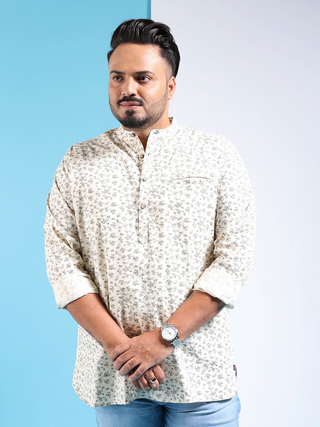 Hardsoda by The Indian Garage Co Plus Size Floral Printed Band Collar Cotton Casual Shirt, Beige
Hardsoda by The Indian Garage Co Plus Size Floral Printed Band Collar Cotton Casual Shirt, Beige