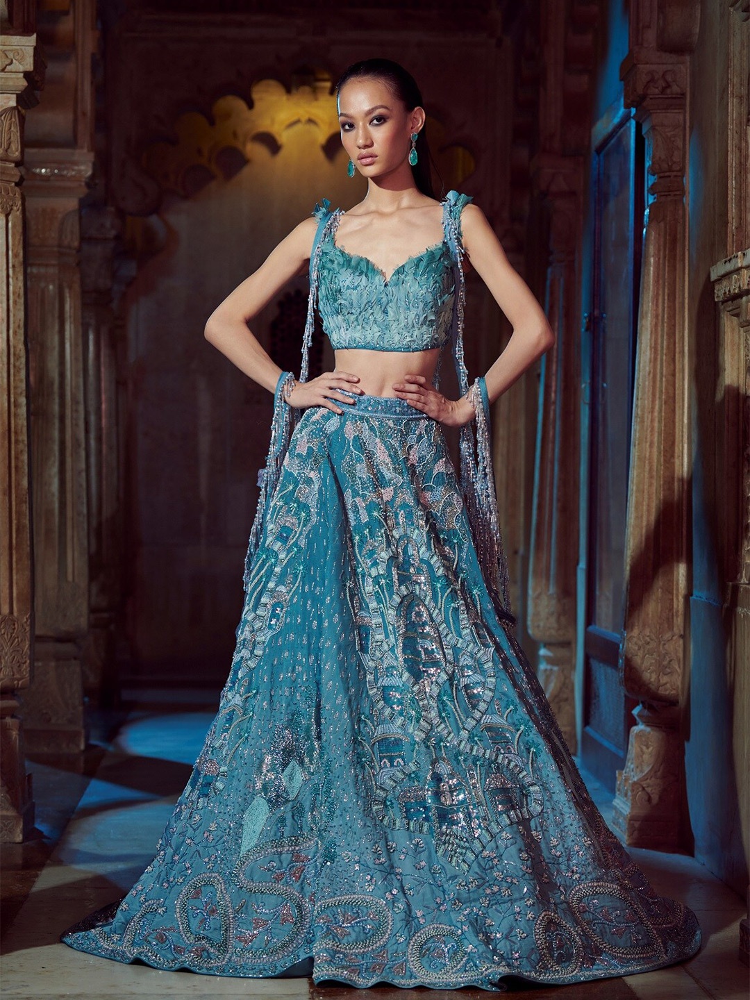 Bindani by Jigar & Nikita Embroidered Silk Zardozi Made to Measure Lehenga with Blouse, Teal
Bindani by Jigar & Nikita Embroidered Silk Zardozi Made to Measure Lehenga with Blouse, Teal