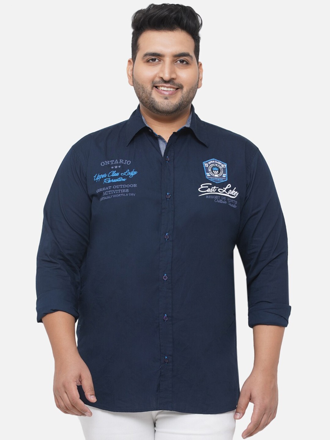 Santonio Plus Size Classic Typography Printed Spread Collar Cotton Casual Shirt, Navy blue
Santonio Plus Size Classic Typography Printed Spread Collar Cotton Casual Shirt, Navy blue
