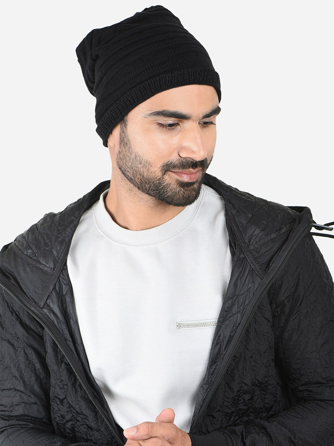 The Bro Code Men Self Design Beanie, Black