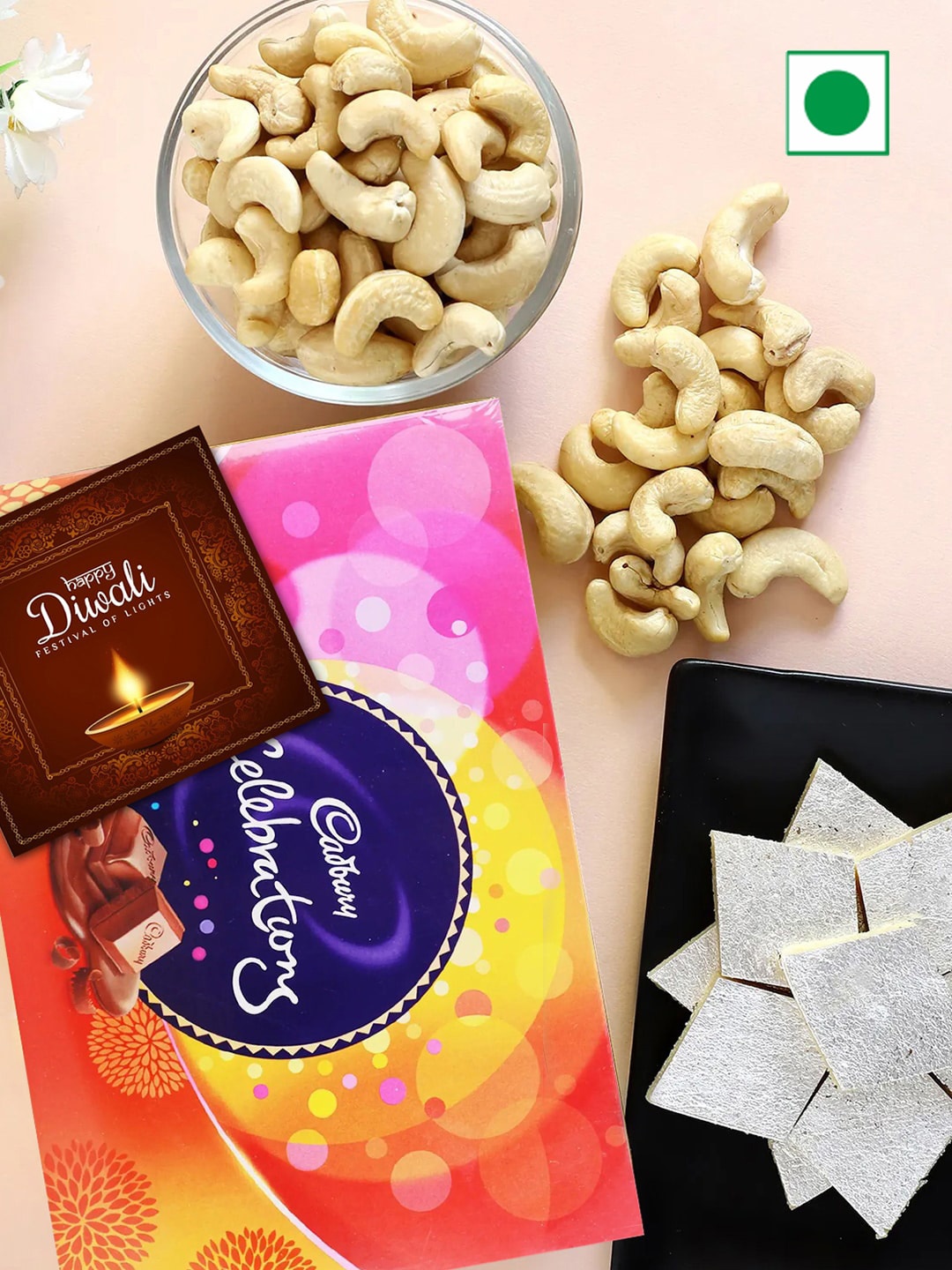 TIED RIBBONS Diwali Gift Hamper with Sweets Kaju Katli Chocolates Cashew & Card, Pink
TIED RIBBONS Diwali Gift Hamper with Sweets Kaju Katli Chocolates Cashew & Card, Pink