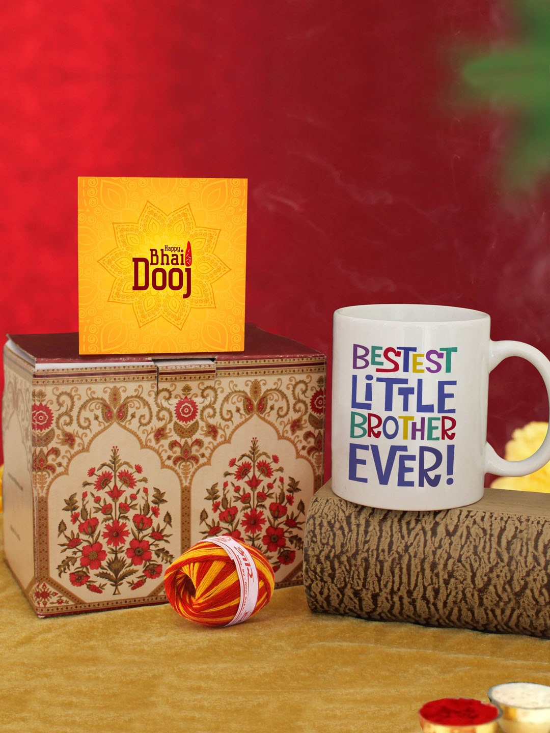 TIED RIBBONS White & Yellow 4 Pieces Bhai Dooj Gift Printed Coffee Mug Card & Kalawa
TIED RIBBONS White & Yellow 4 Pieces Bhai Dooj Gift Printed Coffee Mug Card & Kalawa