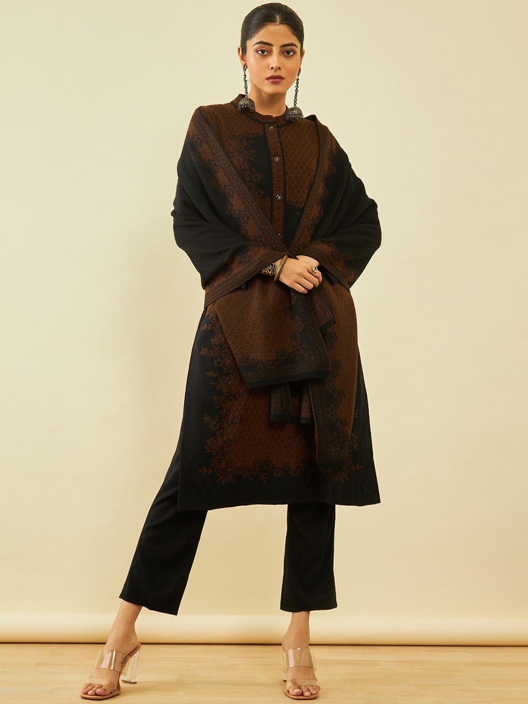 Soch Ethnic Motifs Woven Designed Regular Acrylic Kurta With Trousers & Shawl, Brown
Soch Ethnic Motifs Woven Designed Regular Acrylic Kurta With Trousers & Shawl, Brown