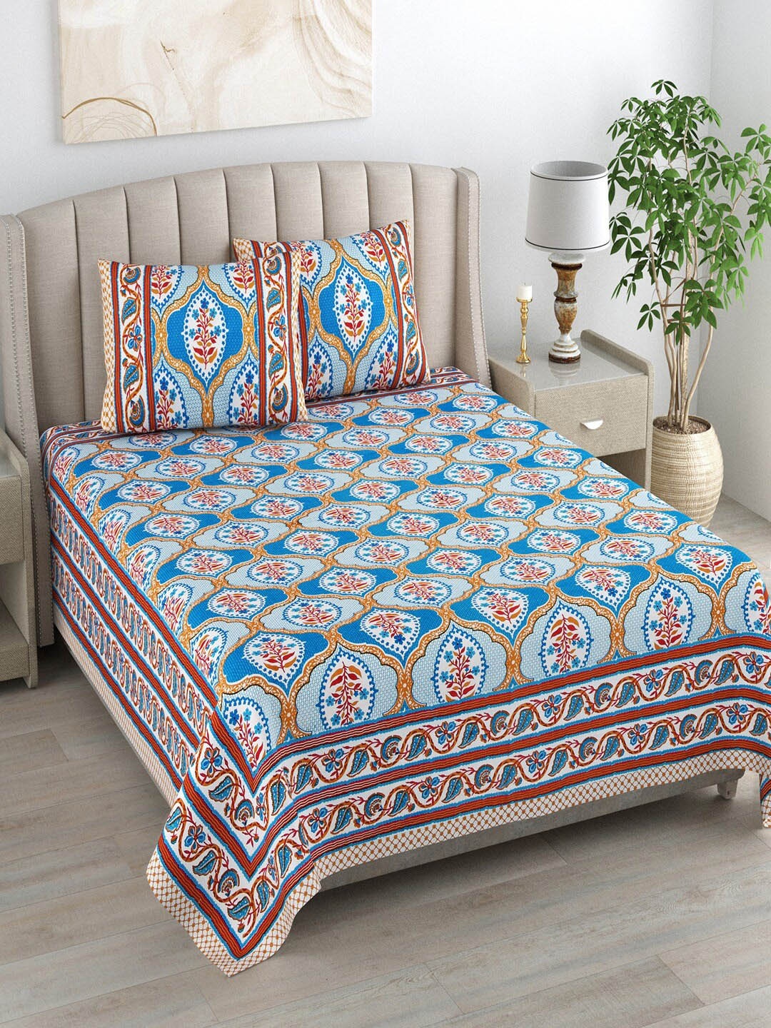 Bombay Spreads Turquoise Blue & Red Floral Cotton 180 TC King Bedsheet & 2 Pillow Covers
Bombay Spreads Turquoise Blue & Red Floral Cotton 180 TC King Bedsheet & 2 Pillow Covers