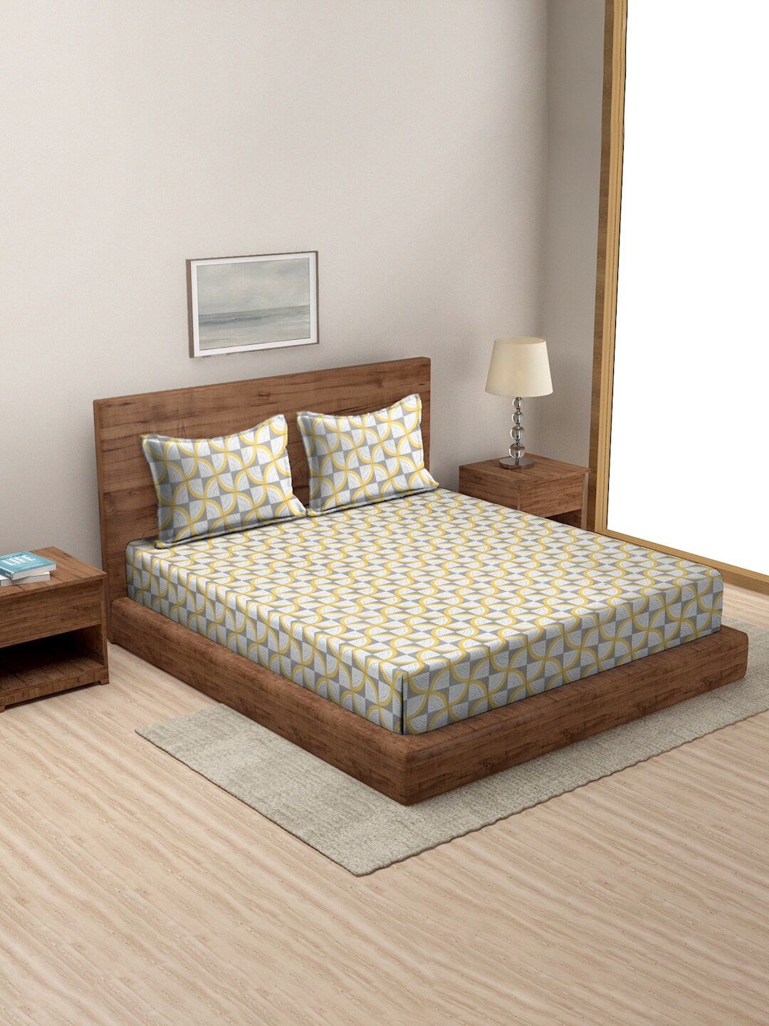 MODEFE White & Grey Geometric Microfiber 144 TC Queen Bedsheet with 2 Pillow Covers
MODEFE White & Grey Geometric Microfiber 144 TC Queen Bedsheet with 2 Pillow Covers