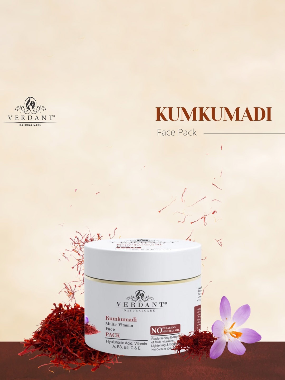Verdant Natural Care Kumkumadi Multi-Vitamin Face Pack with Hyaluronic Acid - 100 ml, White
Verdant Natural Care Kumkumadi Multi-Vitamin Face Pack with Hyaluronic Acid - 100 ml, White