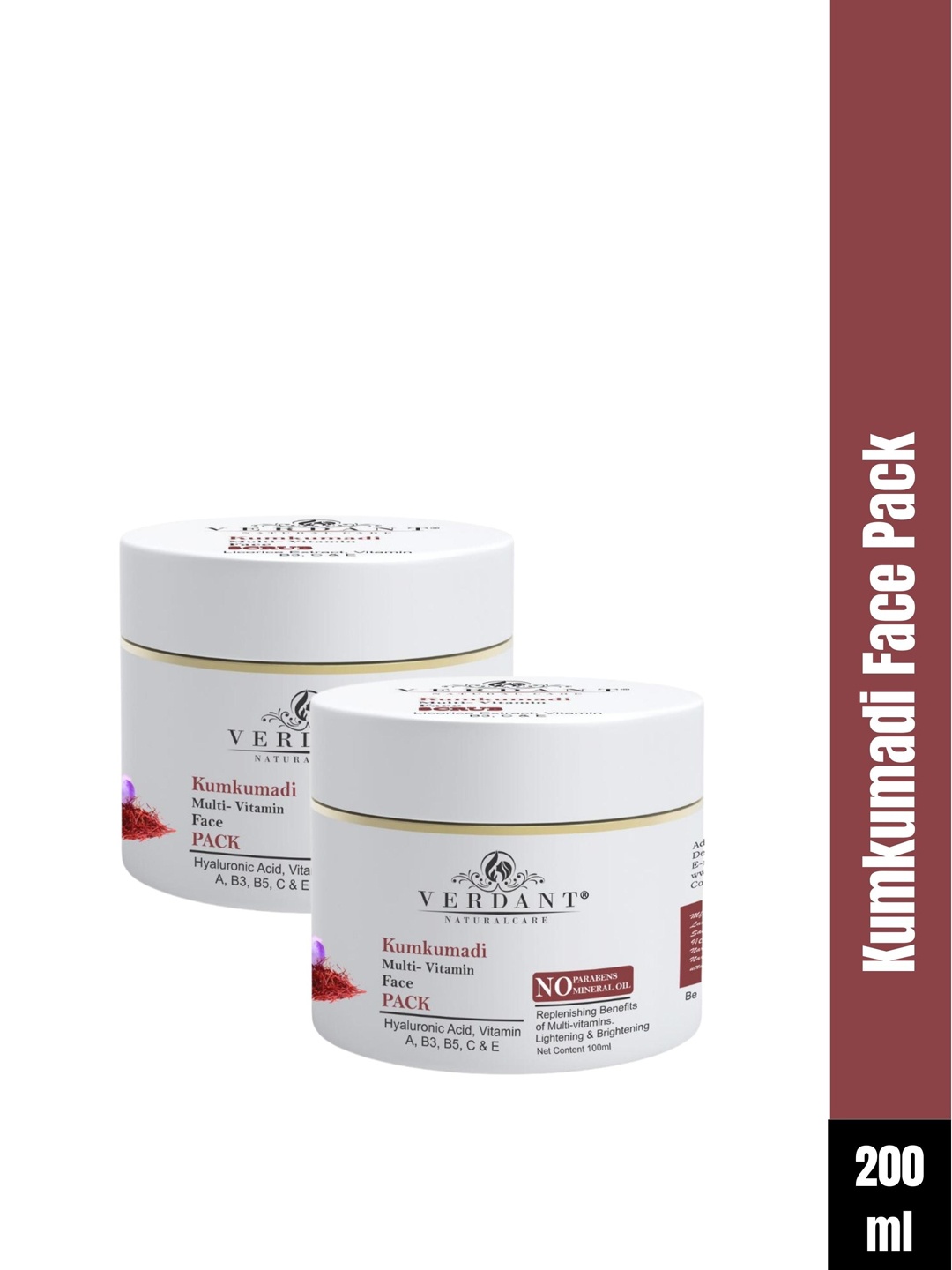 Verdant Natural Care Set of 2 Kumkumadi Multi-Vitamin Face Pack with Hyaluron - 100ml each, White
Verdant Natural Care Set of 2 Kumkumadi Multi-Vitamin Face Pack with Hyaluron - 100ml each, White