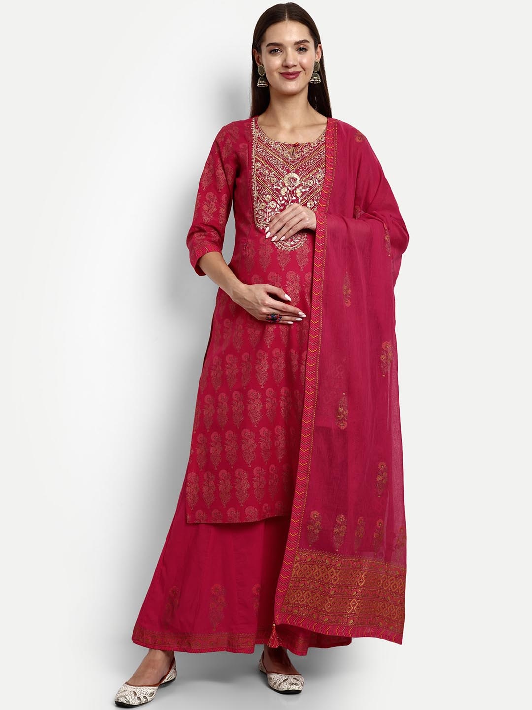 mumzhug Ethnic Motifs Printed Thread Work Pure Cotton Kurta With Palazzos & Dupatta, Magenta
mumzhug Ethnic Motifs Printed Thread Work Pure Cotton Kurta With Palazzos & Dupatta, Magenta