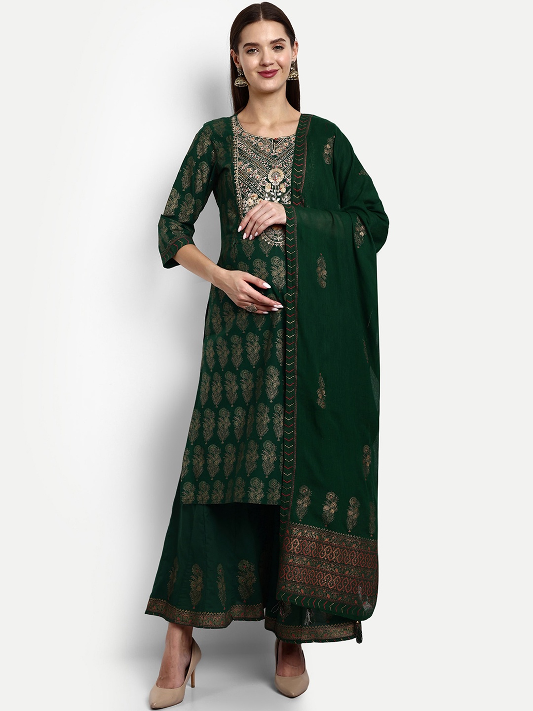 mumzhug Ethnic Motifs Printed Thread Work Pure Cotton Kurta With Sharara & Dupatta, Green
mumzhug Ethnic Motifs Printed Thread Work Pure Cotton Kurta With Sharara & Dupatta, Green