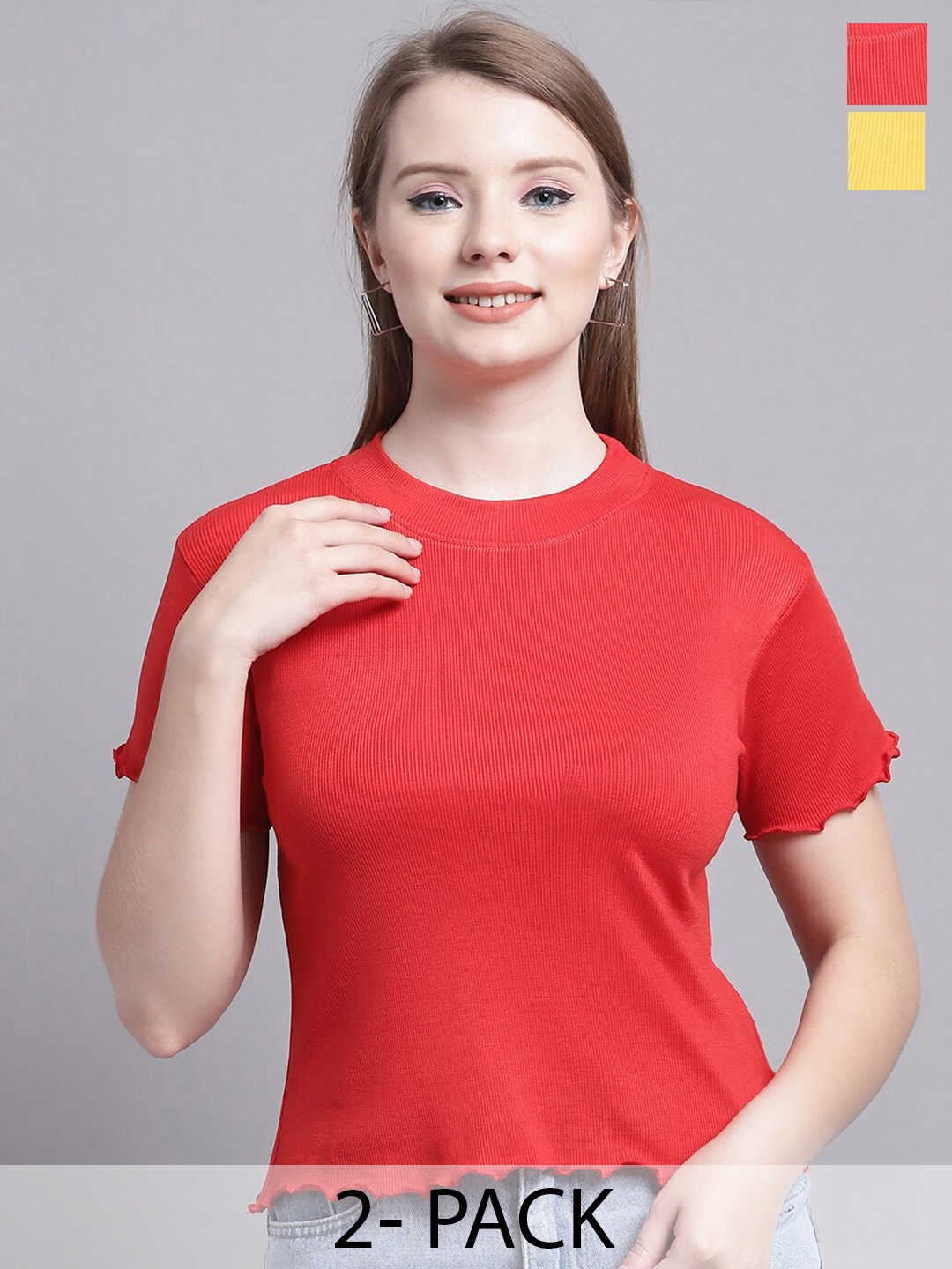 GRACIT Pack Of 2 Crop Tops, Red