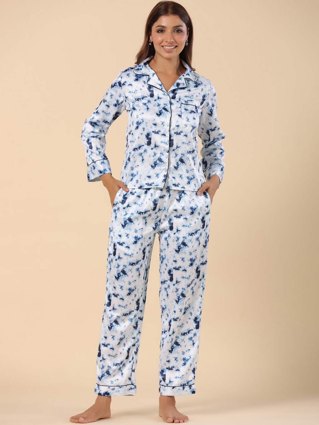 ETC Tie and Dye Printed Night suit, Blue