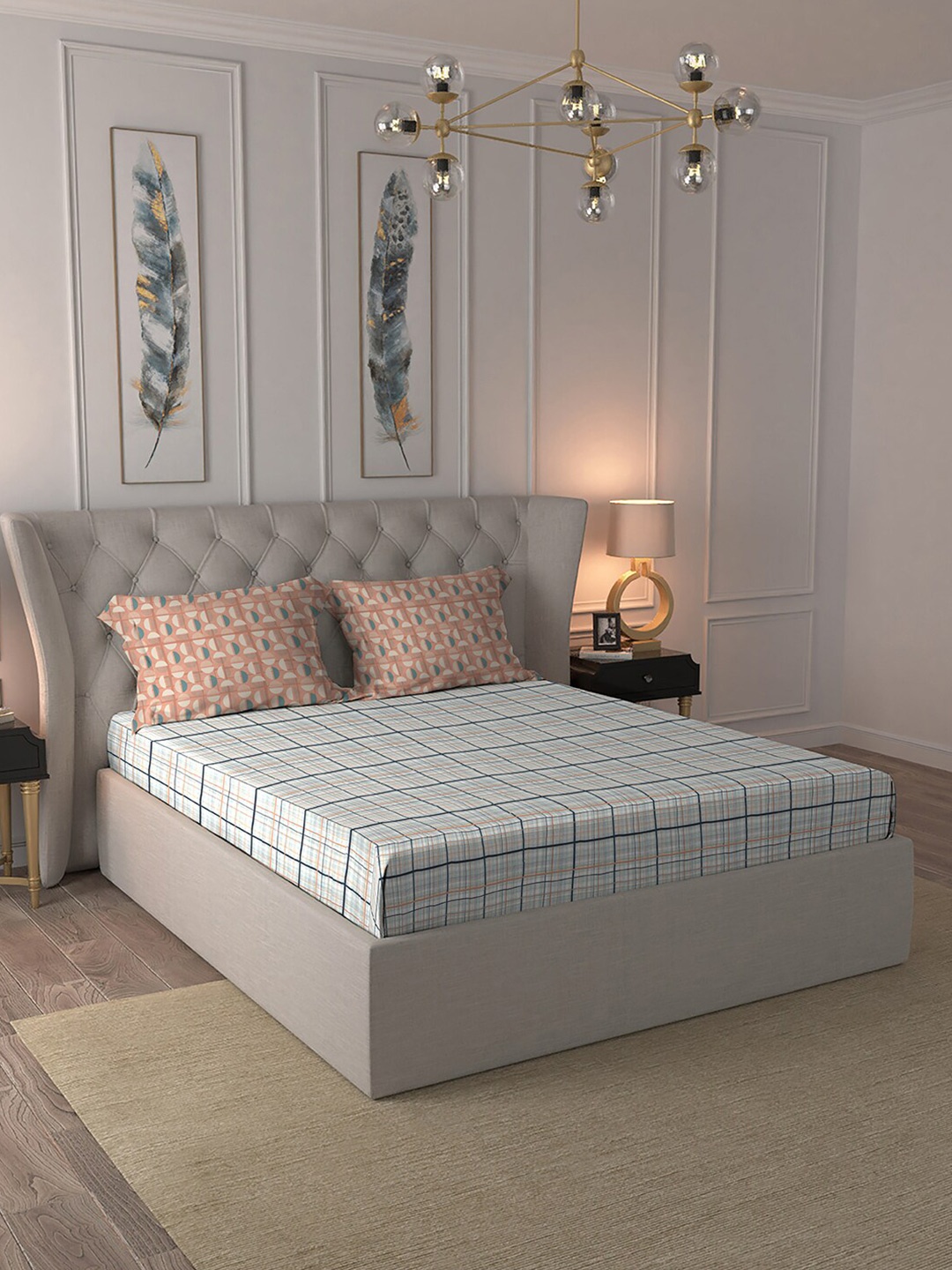 MYTRIDENT Peach Classic Printed Flat 210TC King Cotton 1 Bedsheet with 2 Pillow Covers, White
MYTRIDENT Peach Classic Printed Flat 210TC King Cotton 1 Bedsheet with 2 Pillow Covers, White