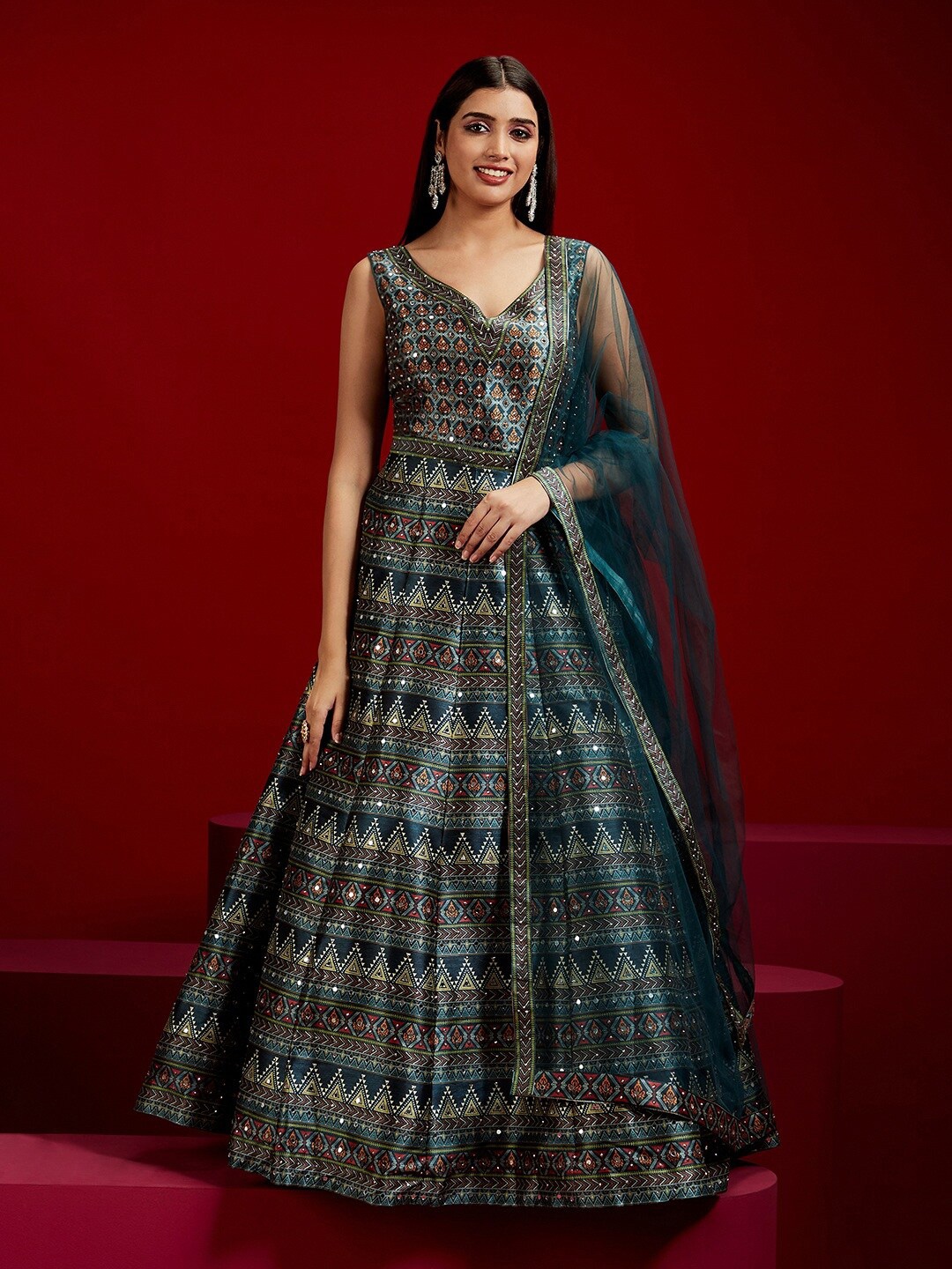 Libas Art Ethnic Motifs Printed Sequined Silk Maxi Ethnic Dress With Dupatta, Green
Libas Art Ethnic Motifs Printed Sequined Silk Maxi Ethnic Dress With Dupatta, Green