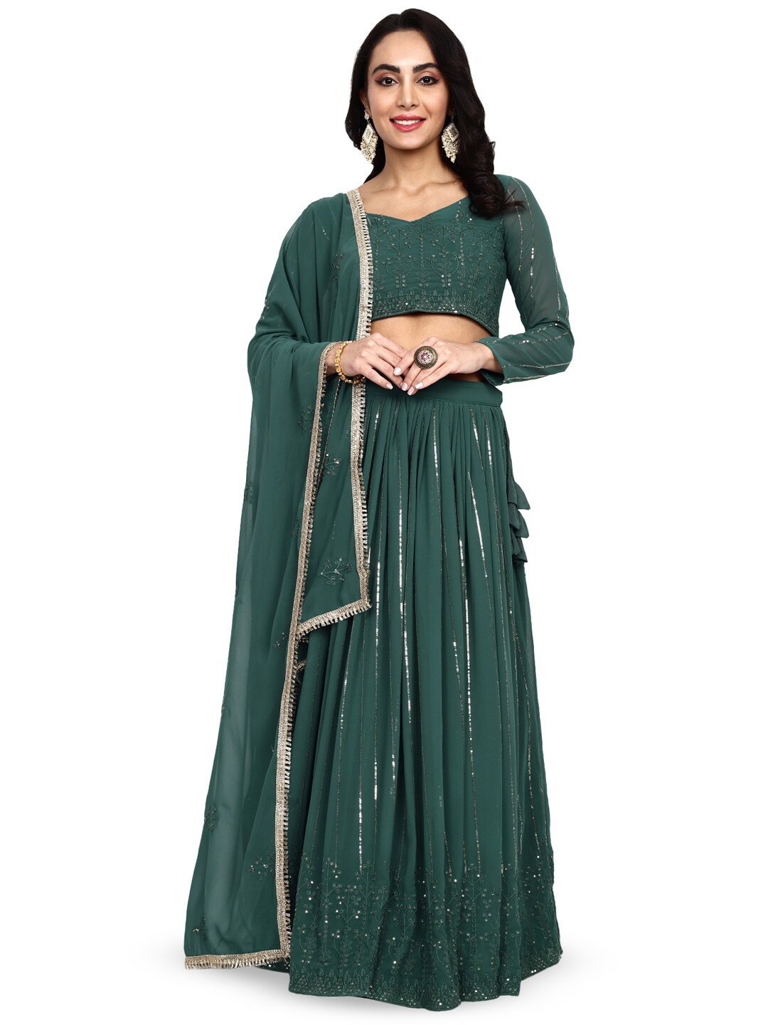 TIKODI Embroidered Sequinned Semi-Stitched Lehenga & Unstitched Blouse With Dupatta, Teal
TIKODI Embroidered Sequinned Semi-Stitched Lehenga & Unstitched Blouse With Dupatta, Teal