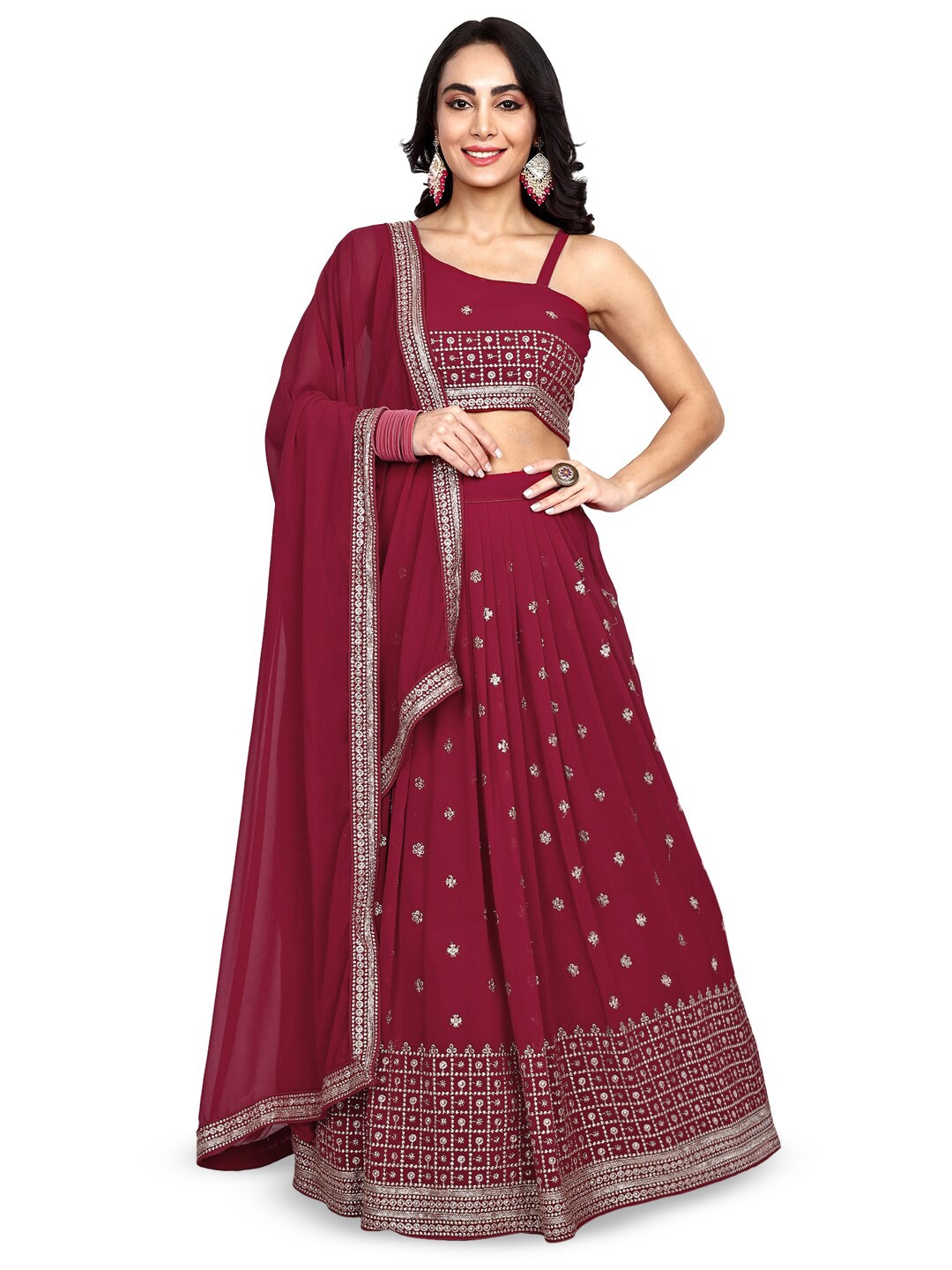 TIKODI Embroidered Sequinned Semi-Stitched Lehenga & Unstitched Blouse With Dupatta, Red
TIKODI Embroidered Sequinned Semi-Stitched Lehenga & Unstitched Blouse With Dupatta, Red