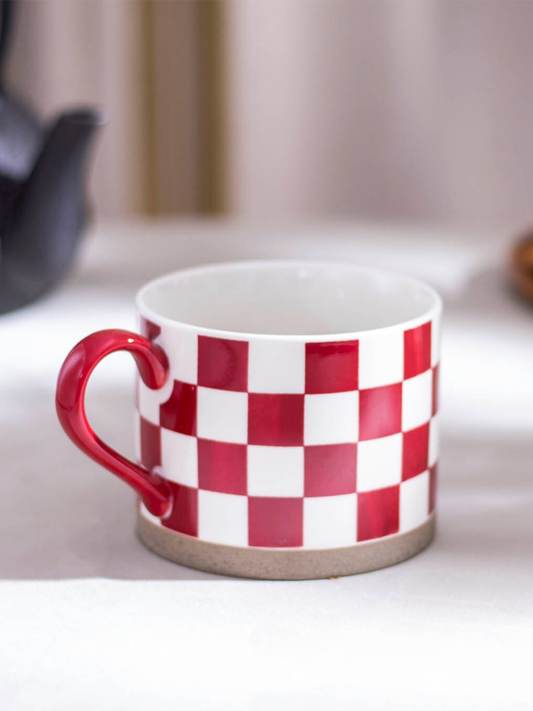 THEDECORKART Red & White Printed Ceramic Glossy Cup 200ml