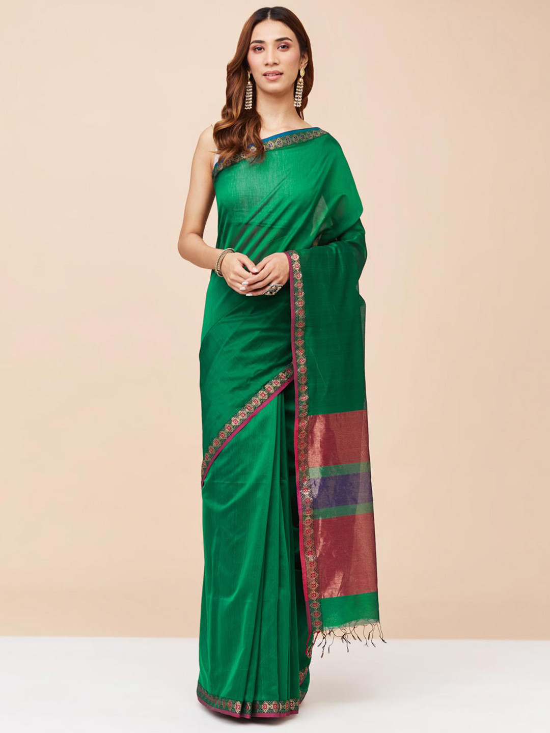Fabindia Cotton Silk Zari Saree, Green
Fabindia Cotton Silk Zari Saree, Green