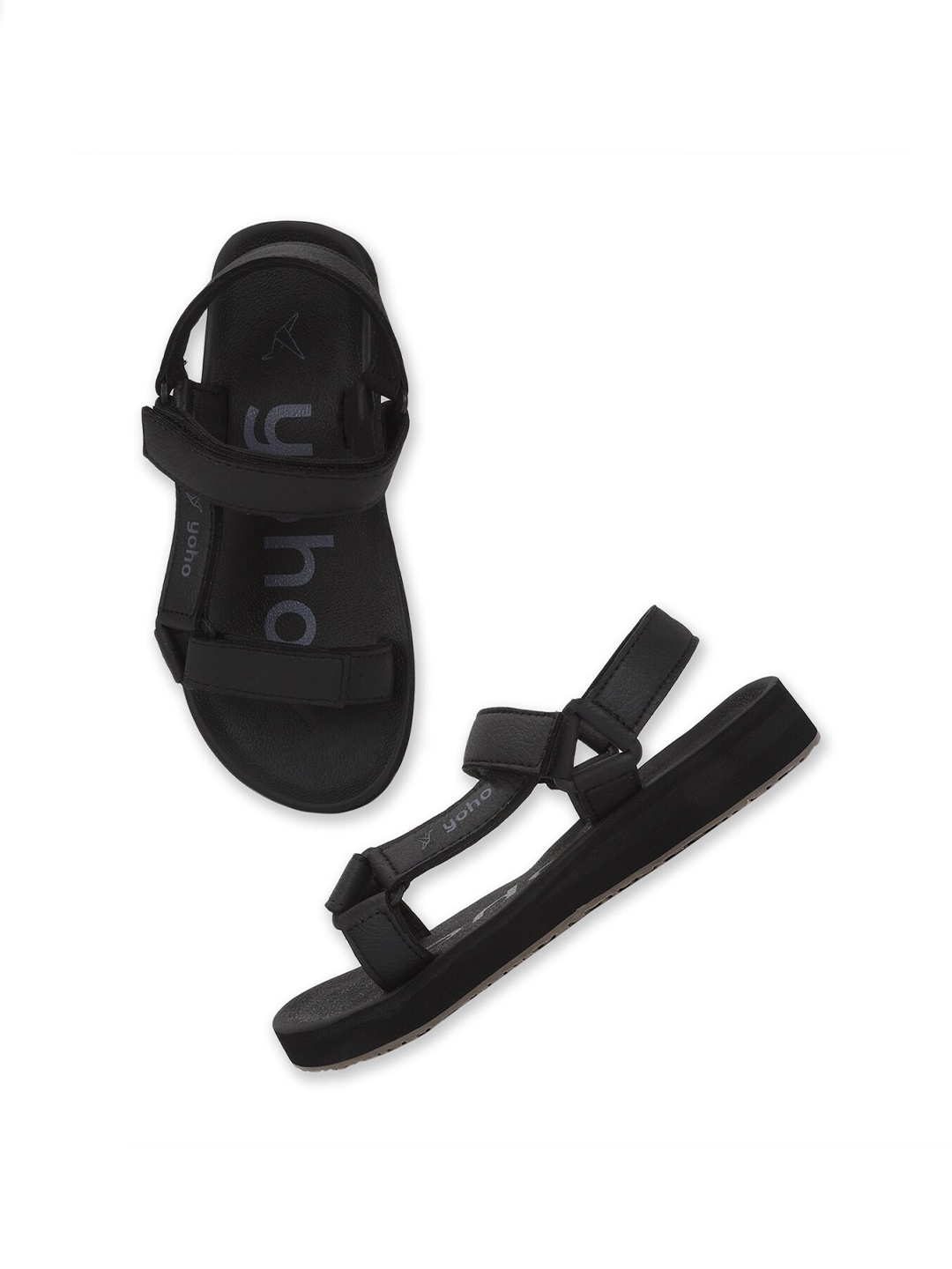 yoho Men Velcro Sports Sandals, Black