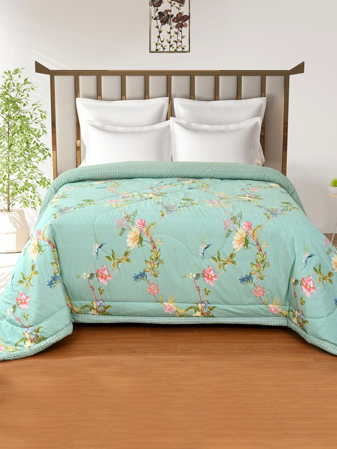 Florida Green & Yellow Floral Microfiber AC Room Double Bed Comforter