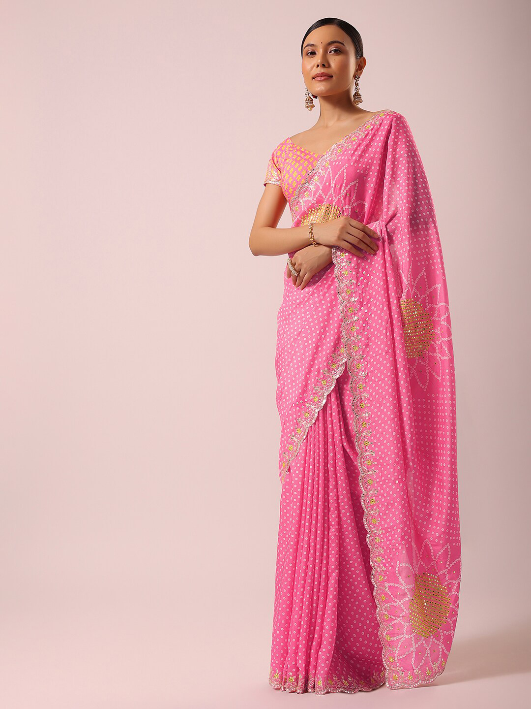 KALKI Fashion Mirror Work Satin Bandhani Saree, Pink
KALKI Fashion Mirror Work Satin Bandhani Saree, Pink