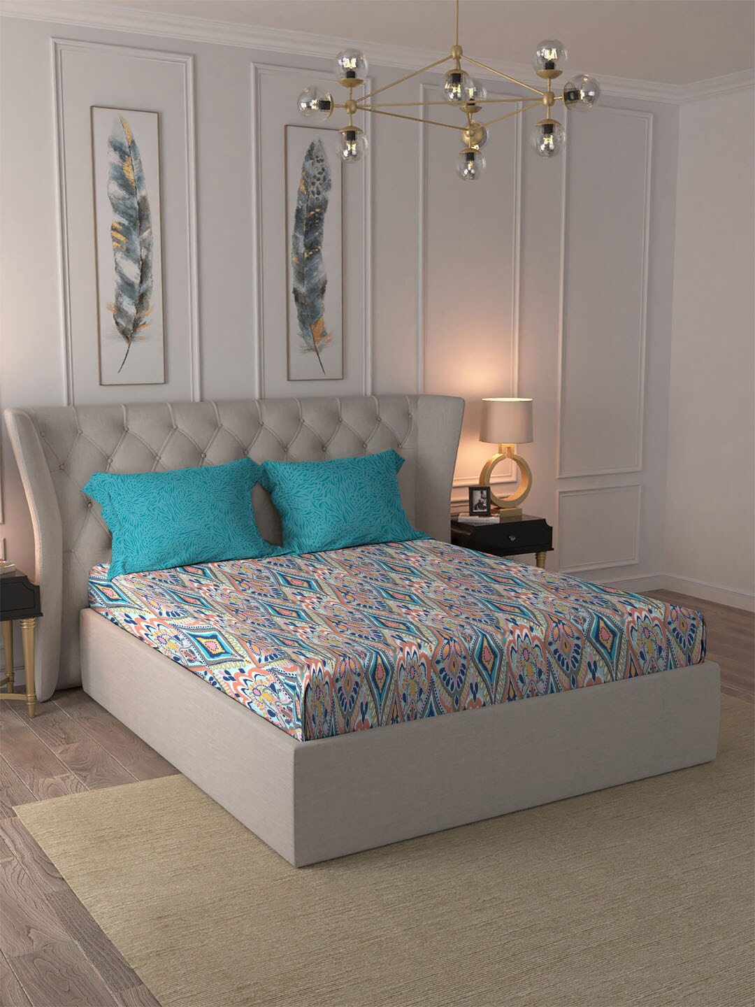 MYTRIDENT Dusk & Down Blue & Pink Ethnic Cotton 144 TC Queen Bedsheet With 2 Pillow Covers
MYTRIDENT Dusk & Down Blue & Pink Ethnic Cotton 144 TC Queen Bedsheet With 2 Pillow Covers