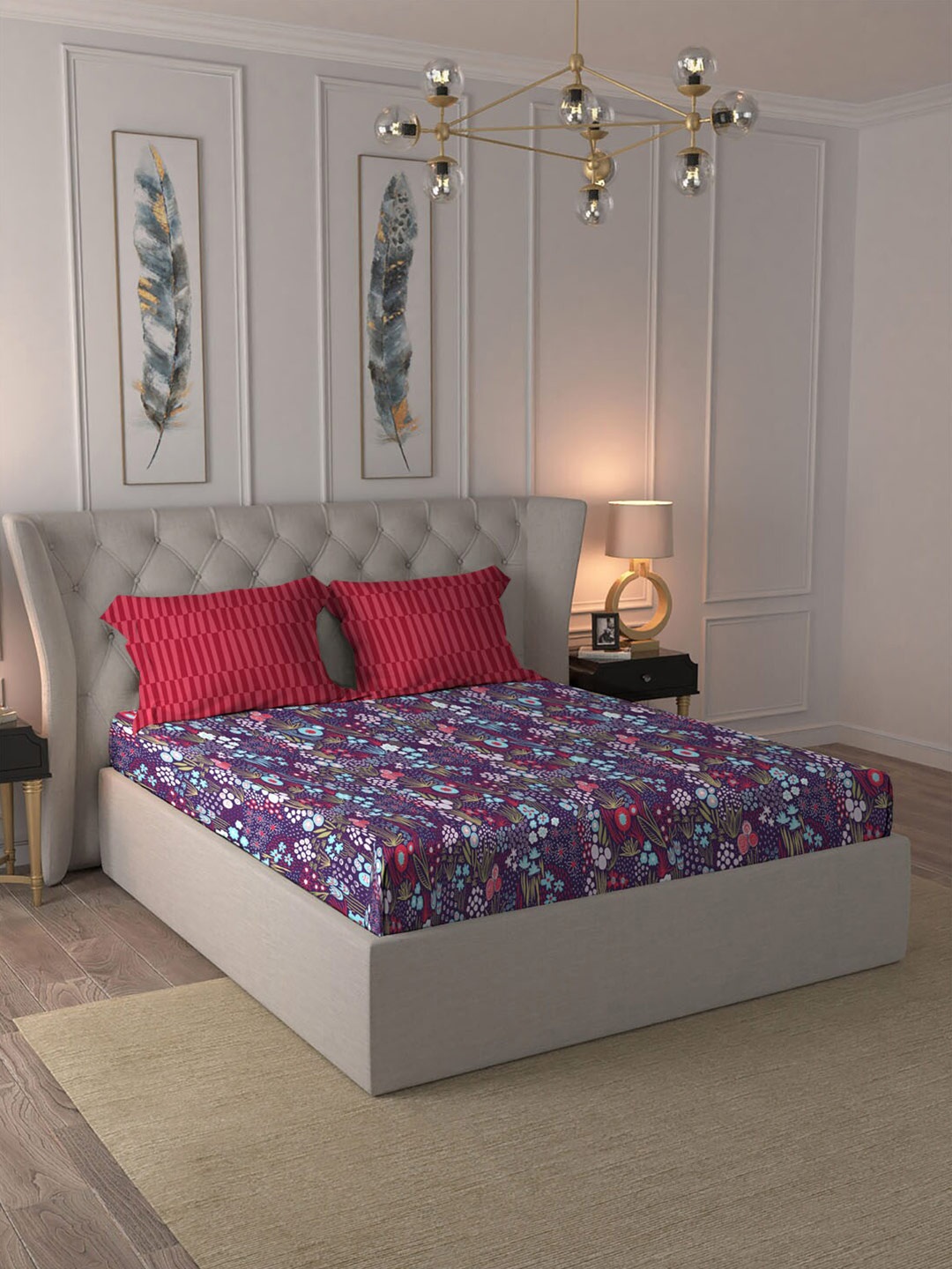 MYTRIDENT Dusk & Down Purple & Red Floral Cotton 144 TC Queen Bedsheet & 2 Pillow Covers
MYTRIDENT Dusk & Down Purple & Red Floral Cotton 144 TC Queen Bedsheet & 2 Pillow Covers