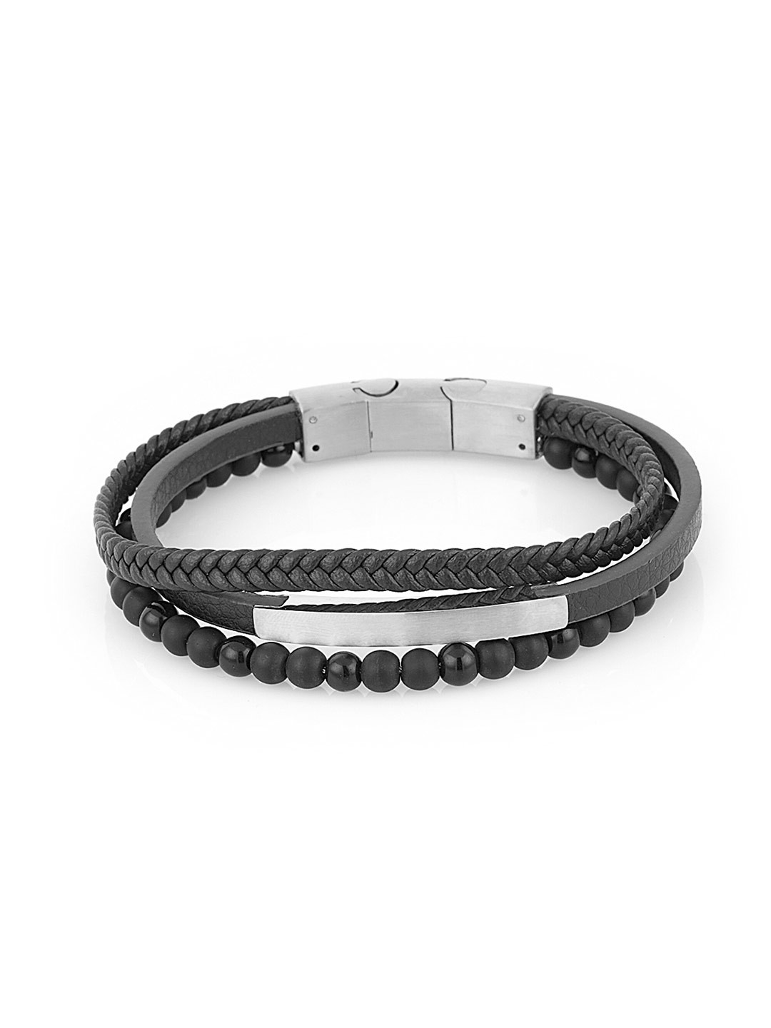 Daniel Klein Men Leather Wraparound Bracelet, Silver
Daniel Klein Men Leather Wraparound Bracelet, Silver