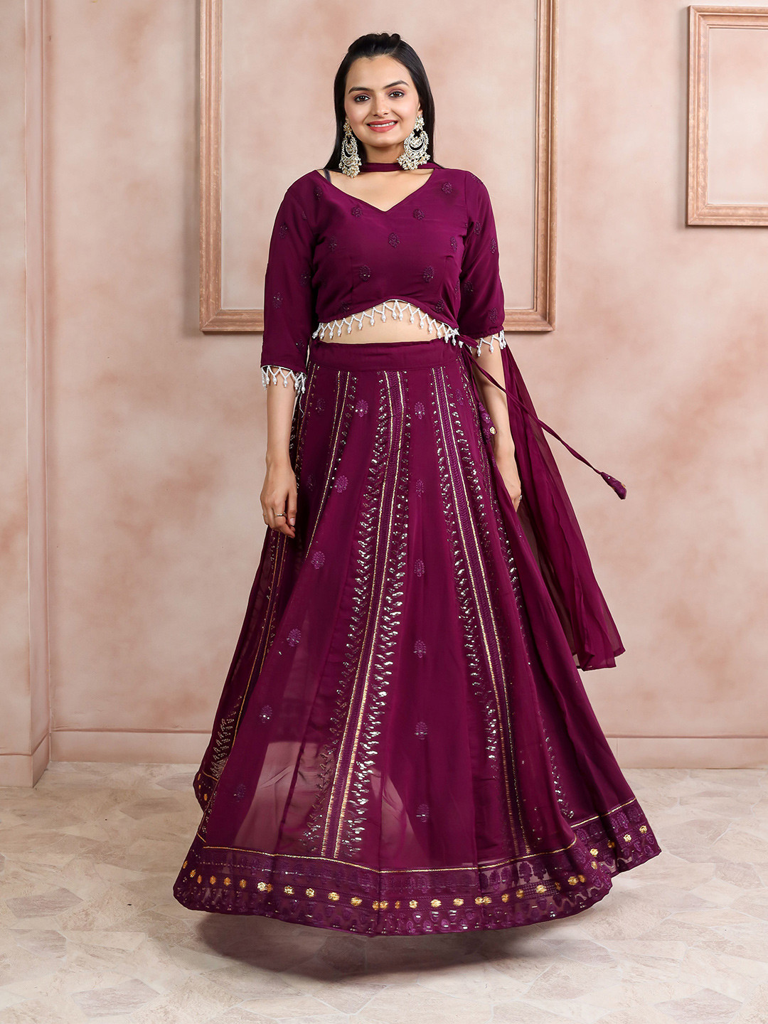Virah Fashion Embroidered Thread Work Ready to Wear Lehenga & Blouse With Dupatta, Purple 
Virah Fashion Embroidered Thread Work Ready to Wear Lehenga & Blouse With Dupatta, Purple