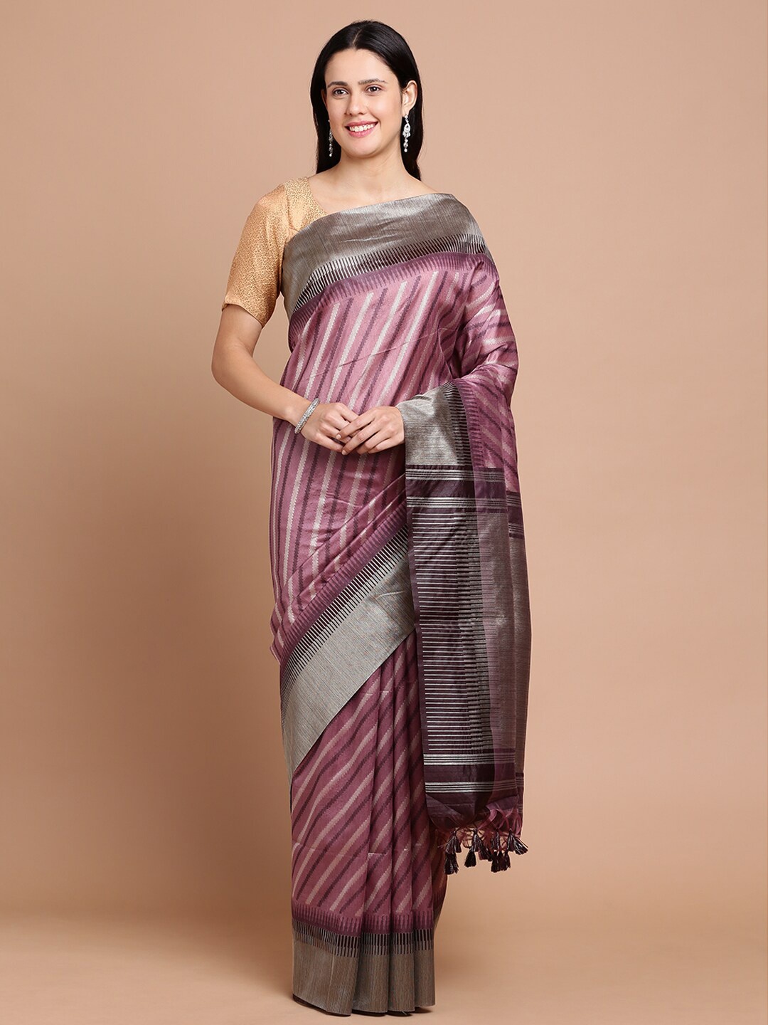 Kalyan Silks Striped Silk Cotton Saree, Gold