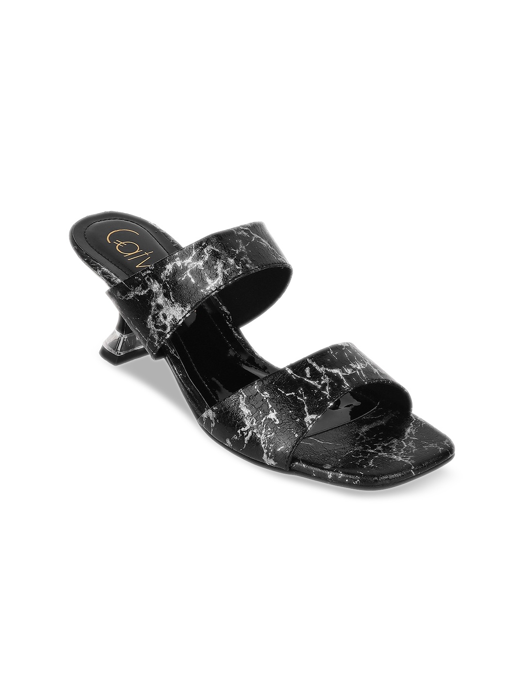 Catwalk Abstract Printed Block Heels, Black