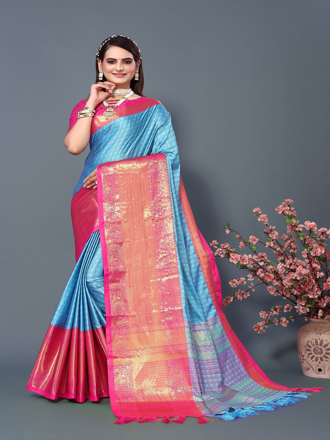 APNISHA Ethnic Motifs Woven Design Zari Pure Silk Banarasi Saree, Turquoise blue
APNISHA Ethnic Motifs Woven Design Zari Pure Silk Banarasi Saree, Turquoise blue