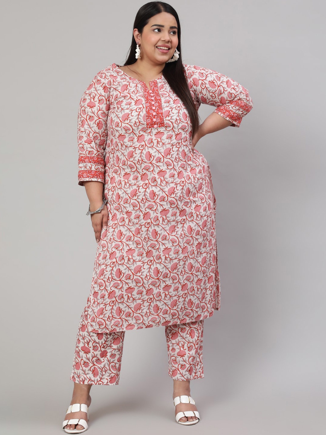 Jaipur Kurti Plus Size Ethnic Motifs Printed Pure Cotton Straight Kurta With Palazzos, Pink
Jaipur Kurti Plus Size Ethnic Motifs Printed Pure Cotton Straight Kurta With Palazzos, Pink
