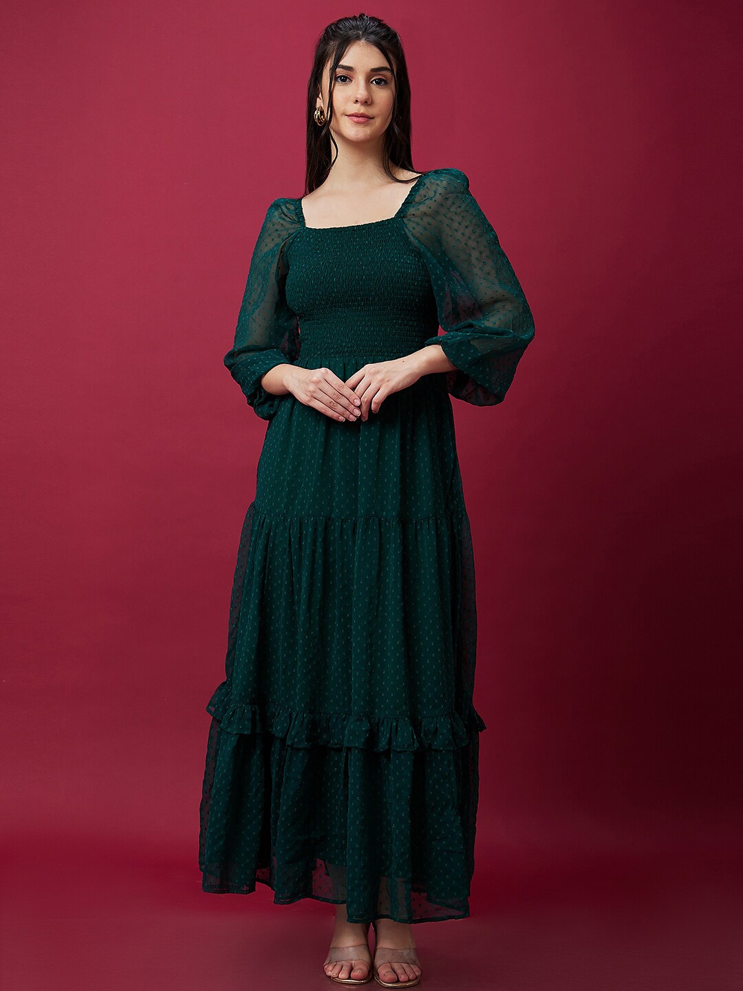 Globus Self Design Square Neck Puff Sleeves Smocked Georgette Fit & Flare Dress, Green
Globus Self Design Square Neck Puff Sleeves Smocked Georgette Fit & Flare Dress, Green