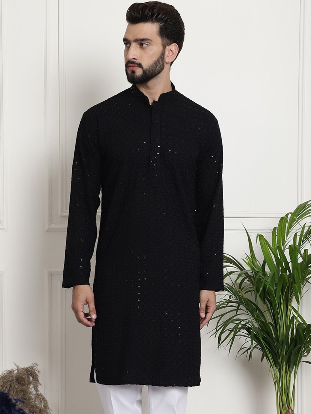 Armaan Ethnic Geometric Embroidered Sequinned Mandarin Collar Cotton Straight Kurta, Black
Armaan Ethnic Geometric Embroidered Sequinned Mandarin Collar Cotton Straight Kurta, Black