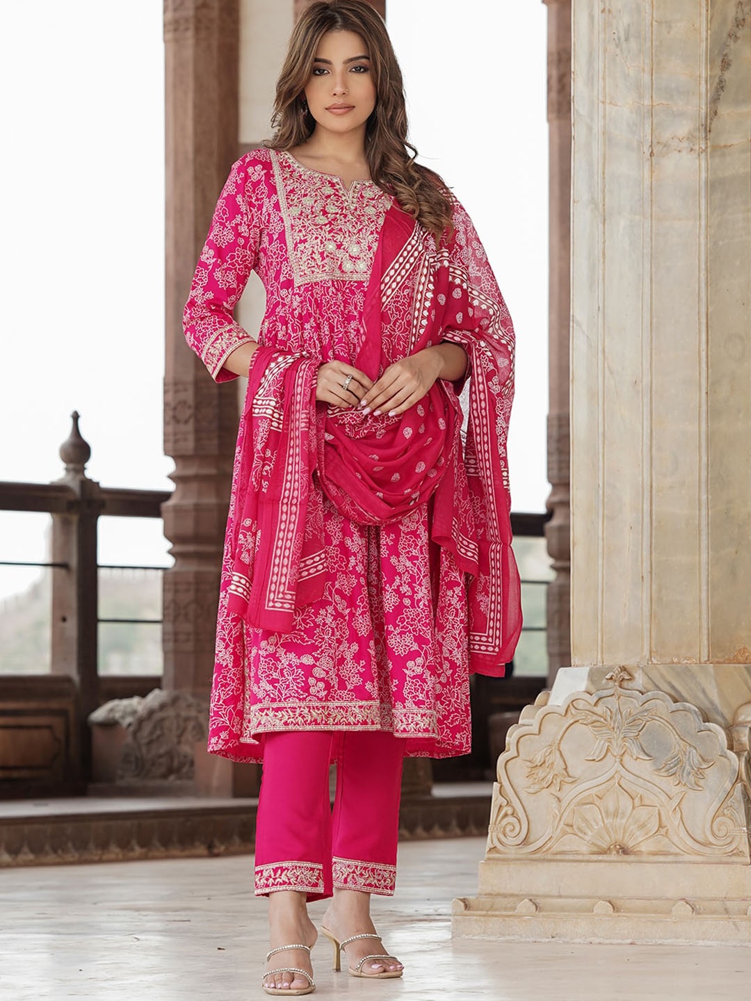KALINI Ethnic Motifs Printed Regular Thread Work Kurta & Trousers With Dupatta, Pink
KALINI Ethnic Motifs Printed Regular Thread Work Kurta & Trousers With Dupatta, Pink