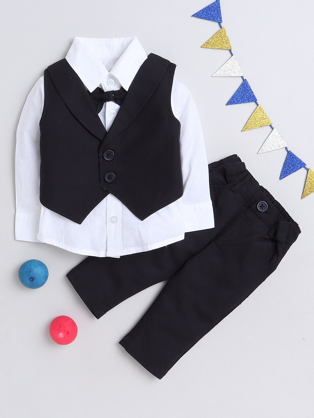 MANET Boys Pure Cotton Shirt With Trousers, Black