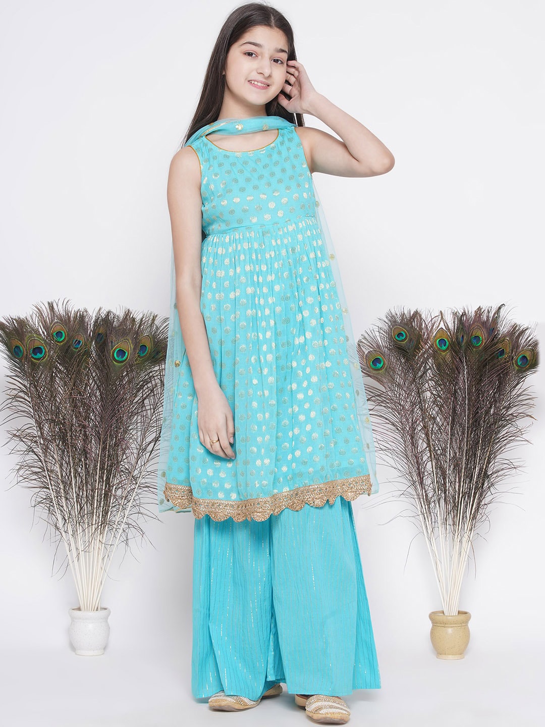 Little Bansi Girls Floral Woven Design Pure Cotton Kurta with Sharara & Dupatta, Blue
Little Bansi Girls Floral Woven Design Pure Cotton Kurta with Sharara & Dupatta, Blue