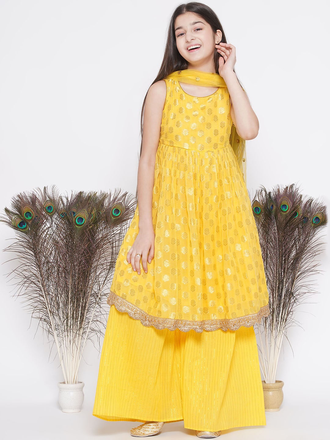 Little Bansi Girls Floral Woven Design Pure Cotton Kurta with Sharara & Dupatta, Yellow
Little Bansi Girls Floral Woven Design Pure Cotton Kurta with Sharara & Dupatta, Yellow
