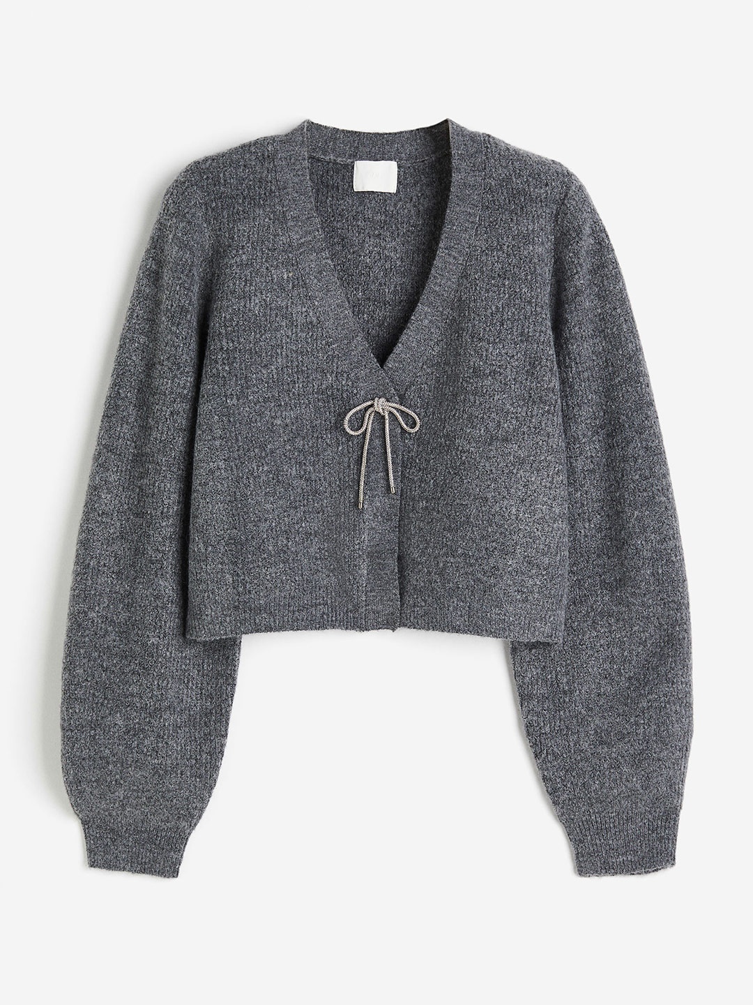 H&M Women Rhinestone-Bow Cardigan, Grey