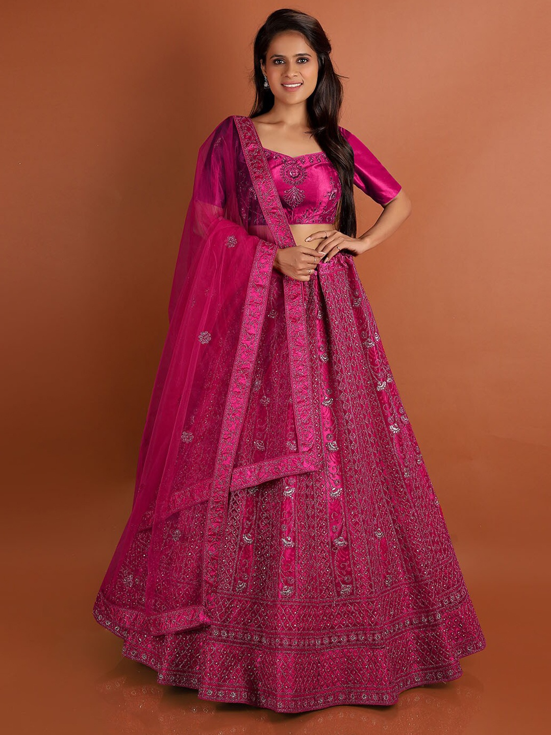 HALFSAREE STUDIO Embroidered Semi-Stitched Lehenga & Unstitched Blouse With Dupatta, Pink
HALFSAREE STUDIO Embroidered Semi-Stitched Lehenga & Unstitched Blouse With Dupatta, Pink