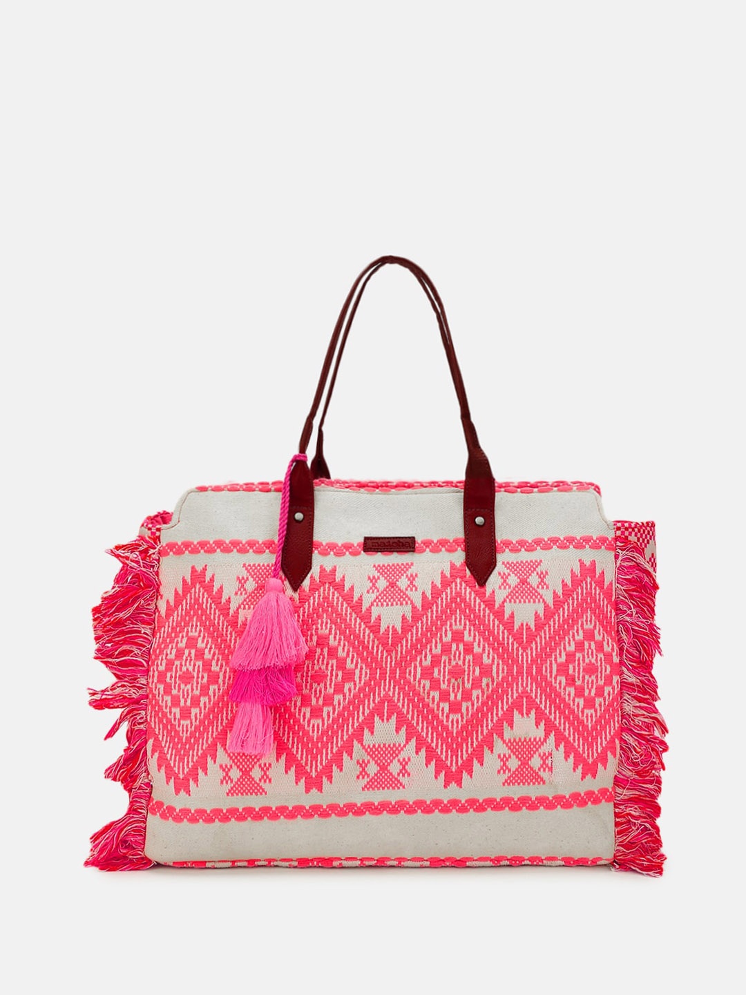 Maisha Geometric Self Design Oversized Shopper Handheld Bag with Fringed, Pink
Maisha Geometric Self Design Oversized Shopper Handheld Bag with Fringed, Pink