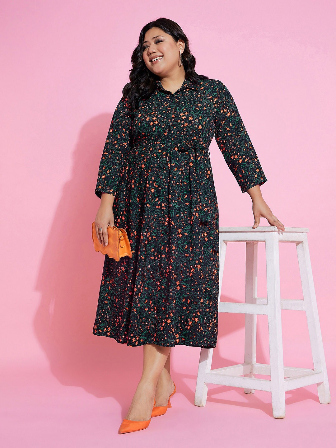 SASSAFRAS Curve Plus Size Floral Printed Shirt Collar Fit & Flare Midi Dress, Green
SASSAFRAS Curve Plus Size Floral Printed Shirt Collar Fit & Flare Midi Dress, Green