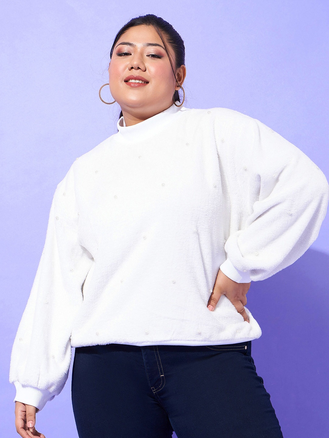 SASSAFRAS Curve Plus Size Embellished High Neck Long Sleeve Fleece Pullover Sweatshirt, White
SASSAFRAS Curve Plus Size Embellished High Neck Long Sleeve Fleece Pullover Sweatshirt, White