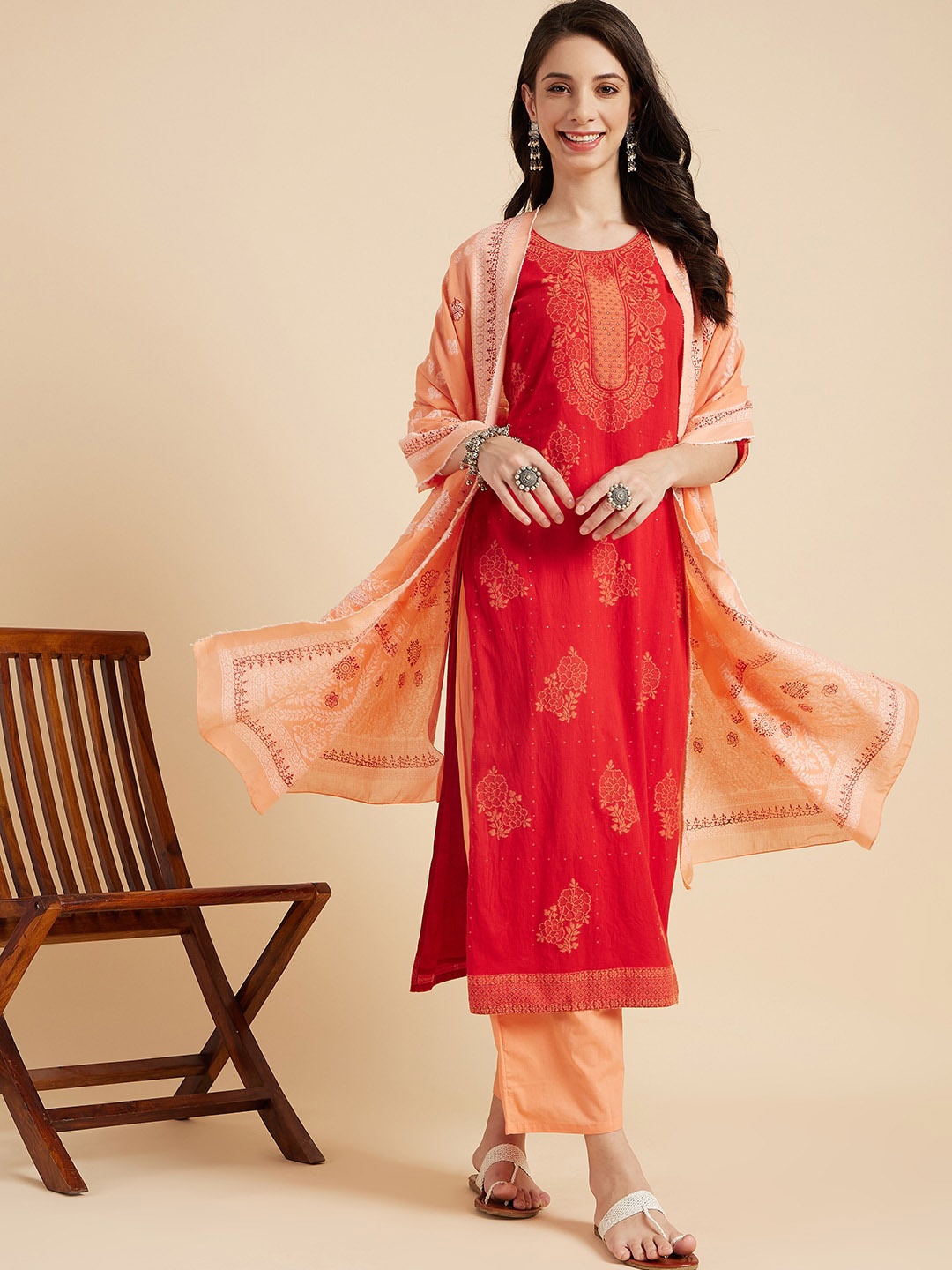 Sangria Ethnic Motifs Printed Pure Cotton Straight Kurta With Trousers & Dupatta, Red
Sangria Ethnic Motifs Printed Pure Cotton Straight Kurta With Trousers & Dupatta, Red