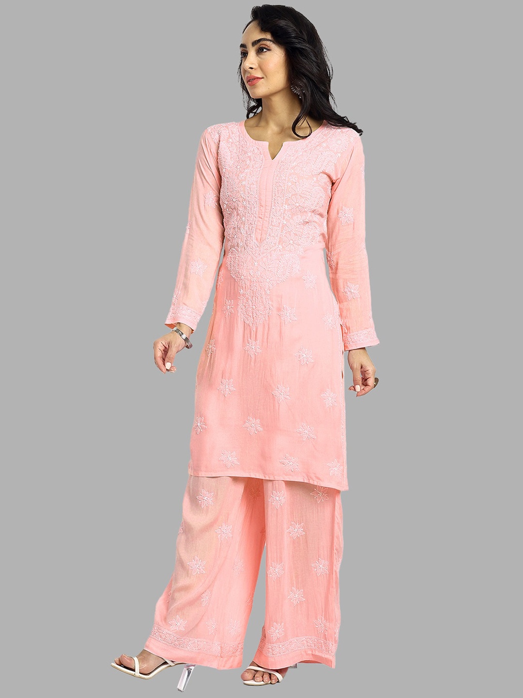 ADA Floral Embroidered Long Sleeves Regular Lucknowi Chikankari Kurta With Palazzos, Peach
ADA Floral Embroidered Long Sleeves Regular Lucknowi Chikankari Kurta With Palazzos, Peach