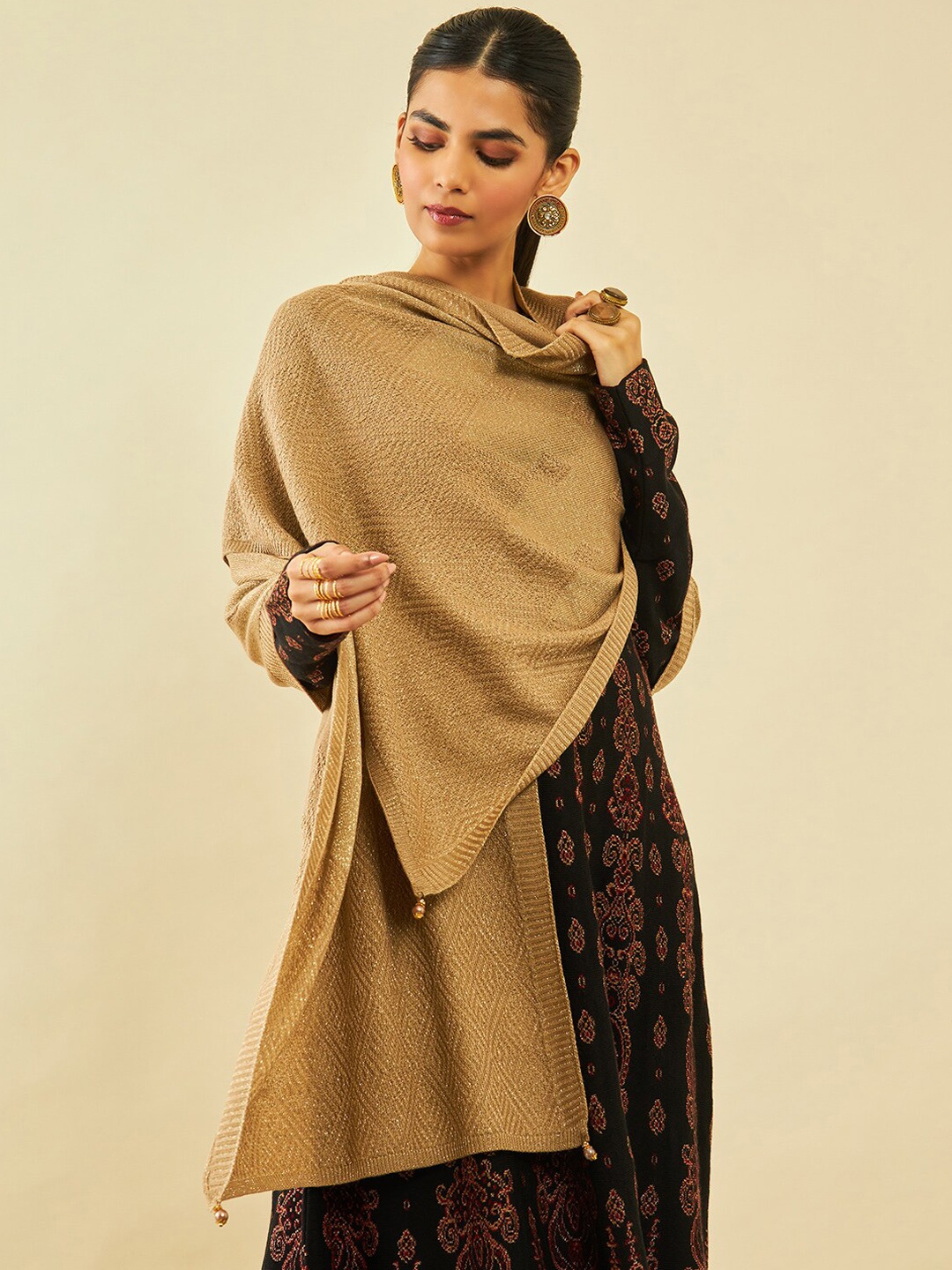 Soch Woven Design Pure Acrylic Shawl, Beige