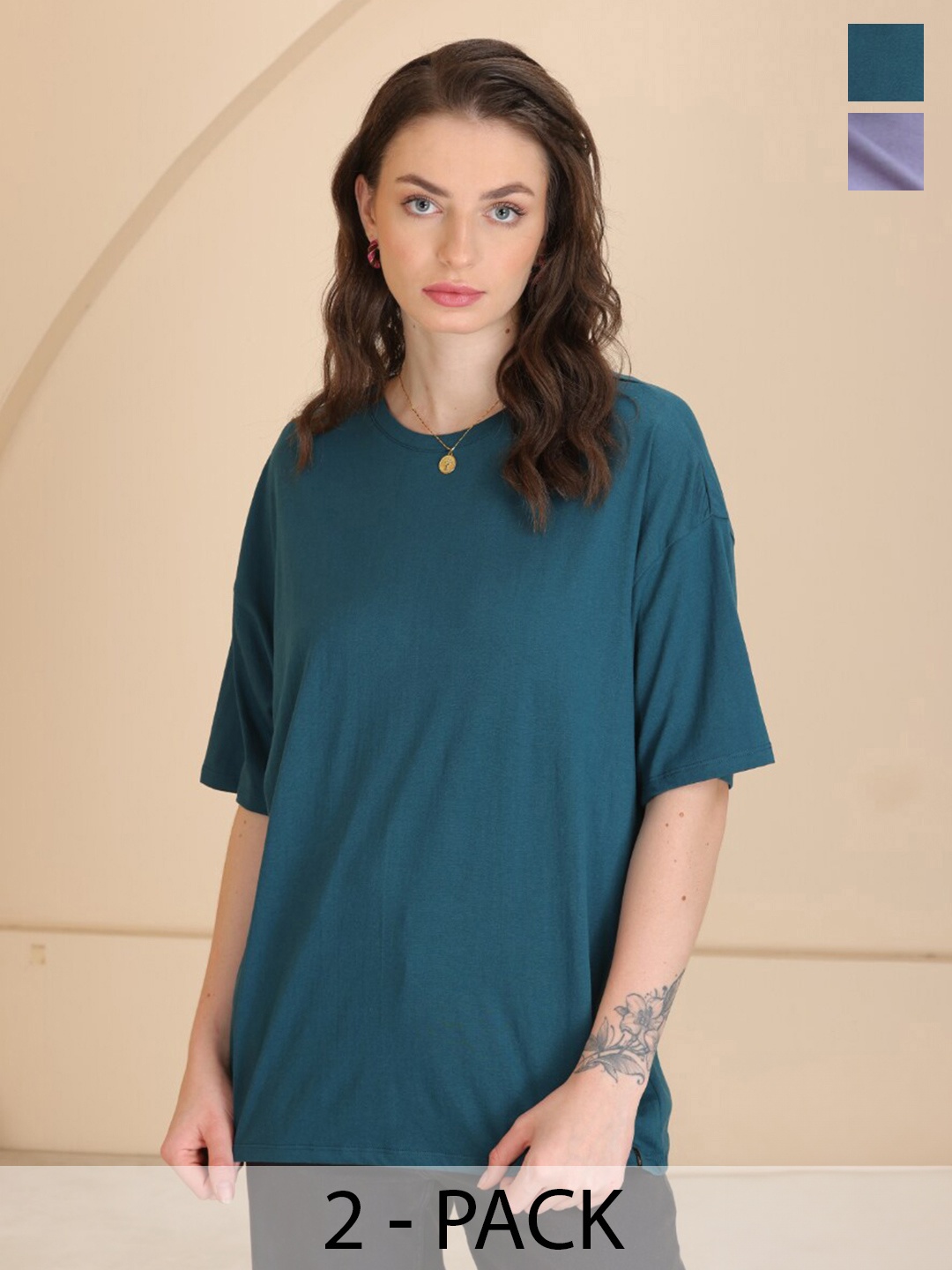 TITTLI Pack Of 2 Pure Cotton Drop-Shoulder Sleeves Oversized T-shirt, Teal
TITTLI Pack Of 2 Pure Cotton Drop-Shoulder Sleeves Oversized T-shirt, Teal