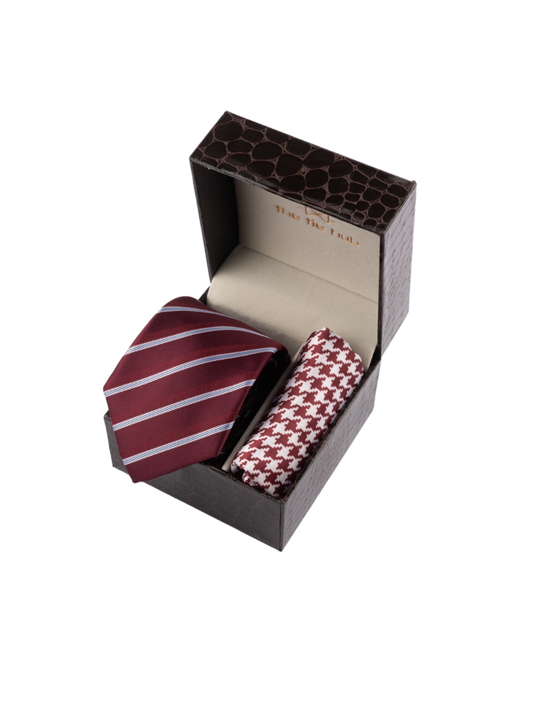 The Tie Hub Men Striped Microfiber Tie & Printed Silk Pocket Square Accessory Gift Set, Maroon
The Tie Hub Men Striped Microfiber Tie & Printed Silk Pocket Square Accessory Gift Set, Maroon